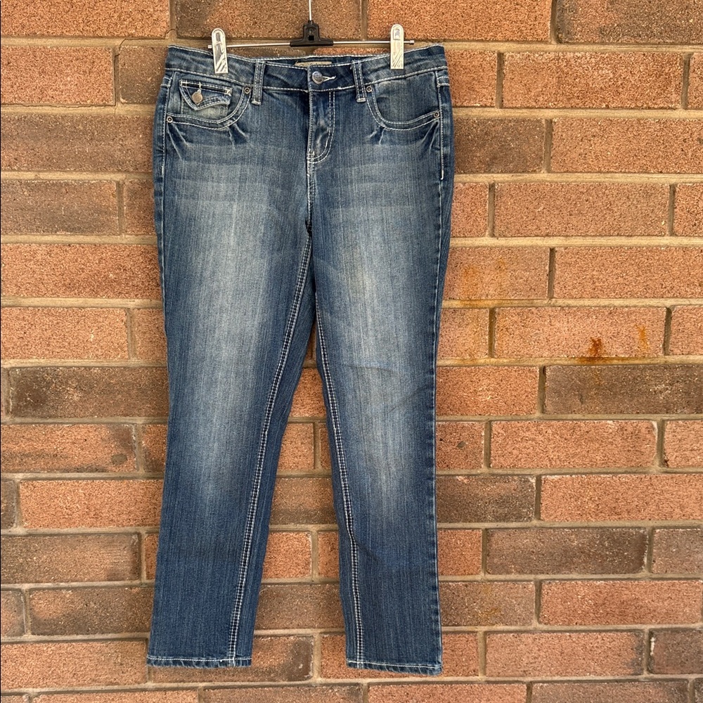 Earl Jeans Skinny Cut Medium Wash Denim Embroidered Pockets Size 8P